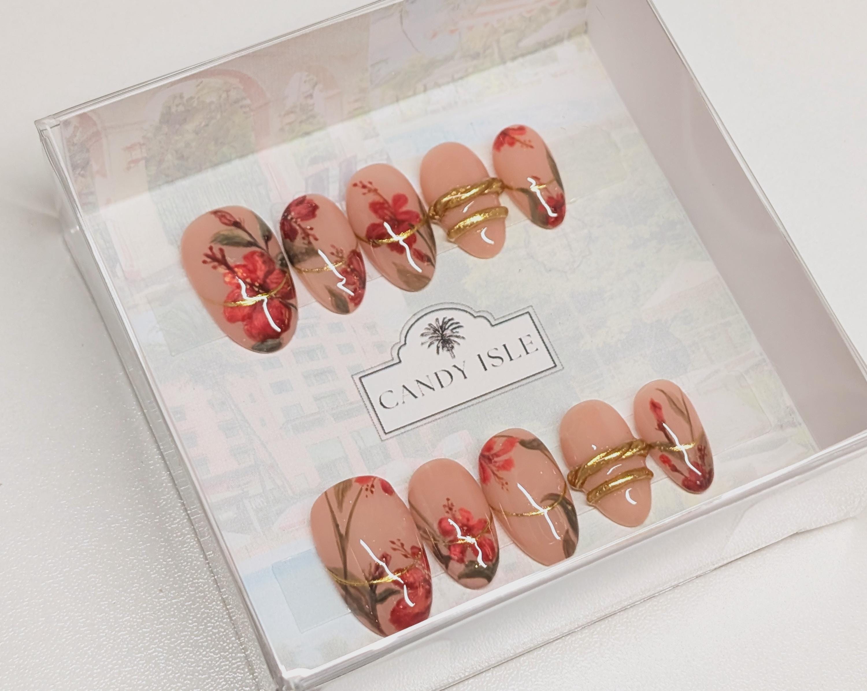 Royal Hawaiian Press On Nails – Size Medium, Medium Oval