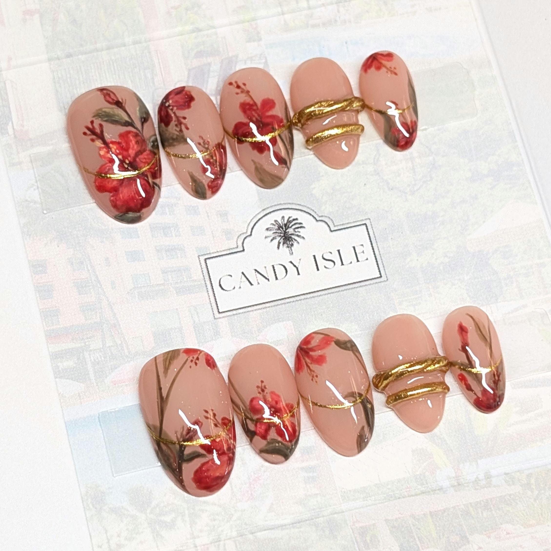 Royal Hawaiian Press On Nails – Size Medium, Medium Oval