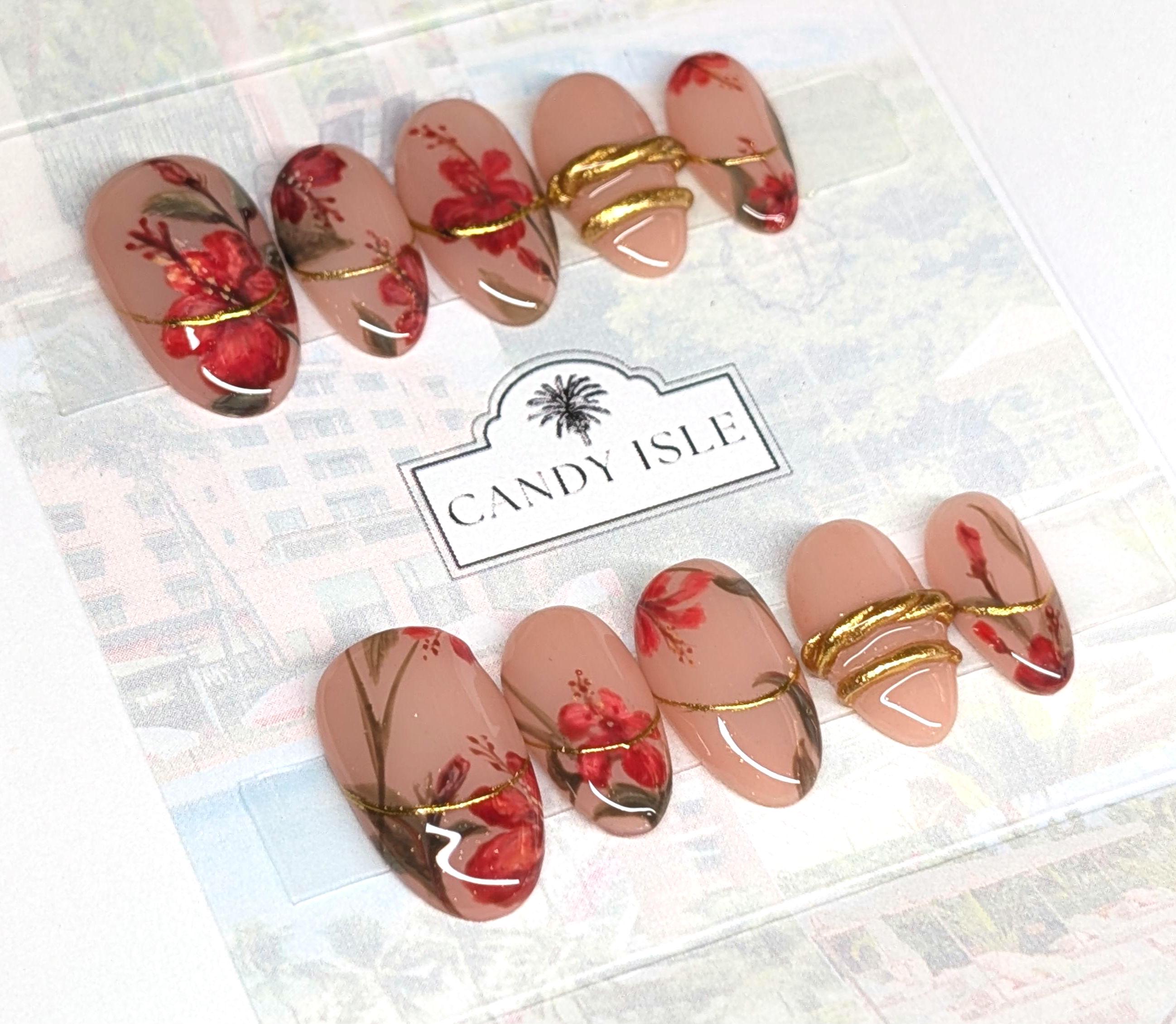 Royal Hawaiian Press On Nails – Size Medium, Medium Oval